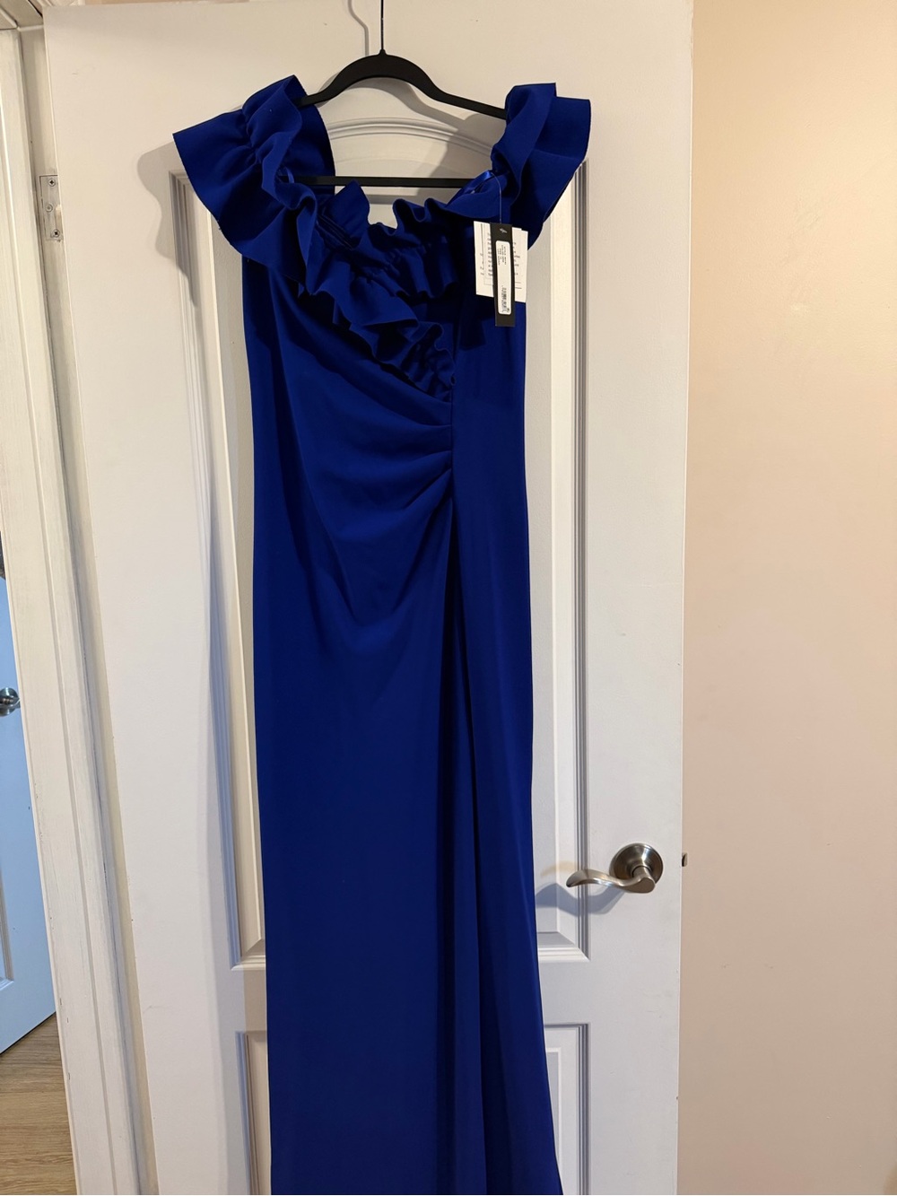 XSCAPE off the shoulder evening gown